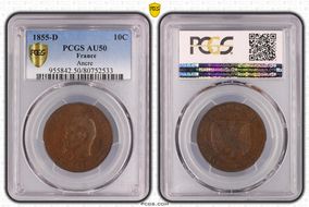 1855-D 10C Gad-248 F-133 Ancre AU50BN