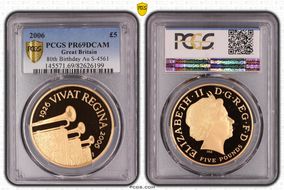 2006 £5 S-L16 80th Birthday Au PR69DCAM