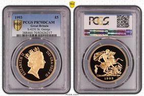 1993 £5 S-SE3 St. George PR70DCAM