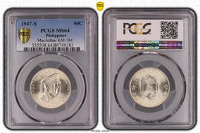 1947-S 50C Douglas MacArthur KM-184  Ag MS64