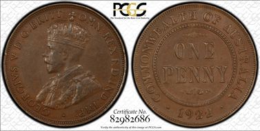 1922 (p) 1D Indian Obverse AU50BN