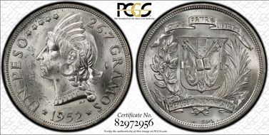 1952 Peso KM-22  Ag MS63+