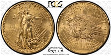 1908 $20 No Motto MS64