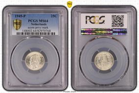 1945-P 25C Acorn Privy Mark KM-164  Ag MS64