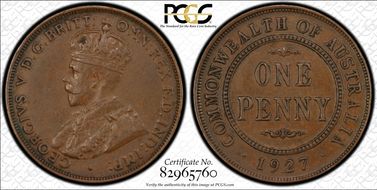 1927 (m) 1D English obverse AU50BN