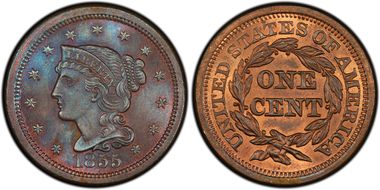 1855 1C N-4, Upright 55 MS66BN