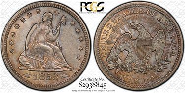 1853 25C Arrows and Rays AU50