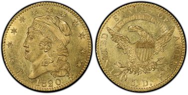 1820 $5 Square-Base 2 MS63+
