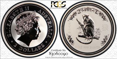 2004 $2 Year of the Monkey 2oz Ag MS69