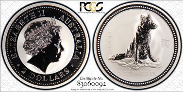 2006 $2 Year of the Dog 2oz Ag MS69