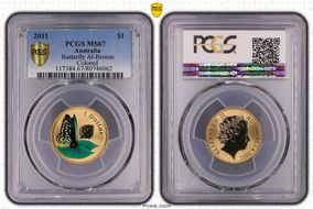 2011 $1 Cairns Birdwing Butterfly Al-Bronze Colorized MS67