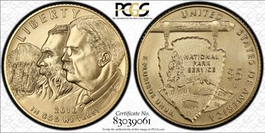 2016-W $5 100th Anniv. Nat'l Parks MS70