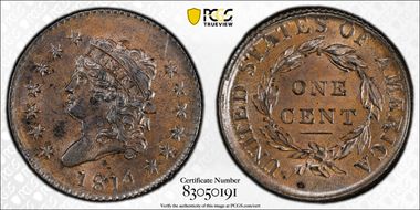 1814 1C Plain 4 MS62+ BN
