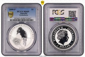 2008-P $1 Kookaburra Ag MS69