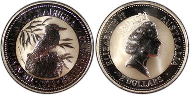 1993 $2 Kookaburra 2oz Ag MS68