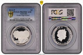 2014-P $1 Koala Ag High Relief PR69DCAM