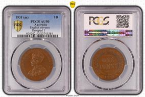 1931 (m) 1D English obverse Dropped 1 AU50BN