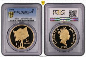 1990 $5 ANZAC Memorial KM-71 Soldier & Flag PR68DCAM