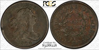 1804 1/2C Plain 4, No Stems AU53BN