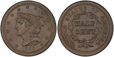 1851 1/2C MS65BN