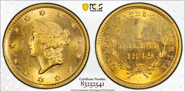 1849 G$1 No L MS64