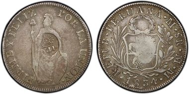 (1834-37) 8 R KM-138.2 C/M on Peru 8R F15