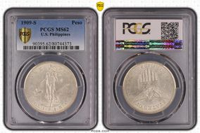 1909-S Peso KM-172  Ag MS62