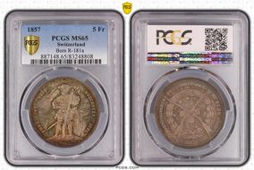 1857 5 Fr Bern R-181a Ag MS65