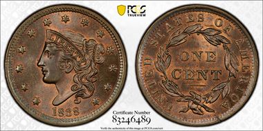 1838 1C N-10 MS66+ BN