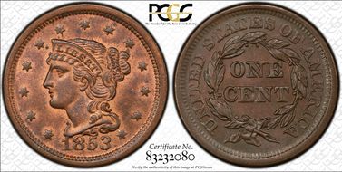 1853 1C MS65RB