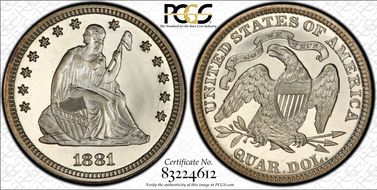 1881 25C PR67CAM