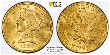 1906-S $5 MS64+
