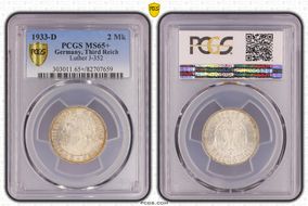 1933-D 2 Mk Luther J-352 MS65+