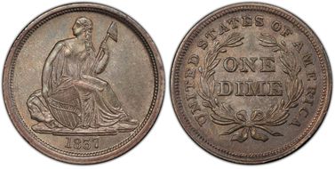 1837 10C Seated, Large Date MS63