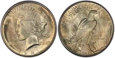 1921 $1 High Relief, Peace MS65