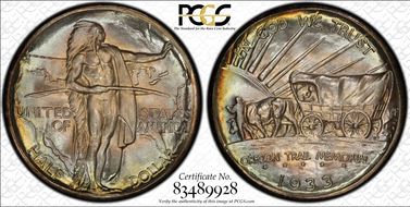 1933-D 50C Oregon MS68