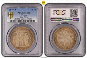 1877-A 5 Fr Gad-745a F-334 MS63