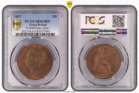 1847 1D S-3948 Near colon MS63BN