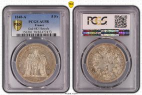 1848-A 5 Fr Gad-683 F-326 Hercule AU58