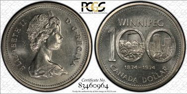 1974 $1 Winnipeg - Single Yoke MS66