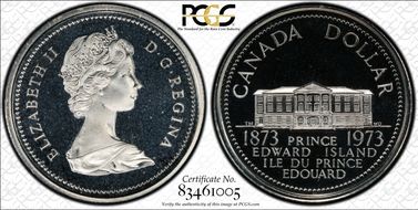 1973 S$1 PEI Centennial Ag SP66CAM