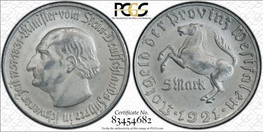 1921 5 Mk Jaeger-N11 Notgeld MS62