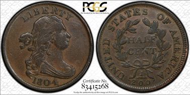 1804 1/2C Plain 4, Stems VF35BN