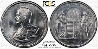 1943-BP 5 Pen Horthy Restrike PR64