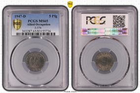 1947-D 5 Pfg J-374 MS65