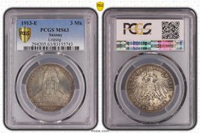 1913-E 3 Mk Leipzig J-140 MS63