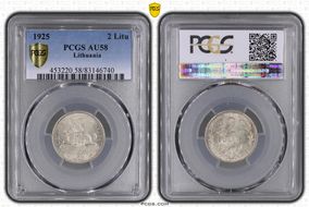 1925 2 Litu KM-77 Ag AU58