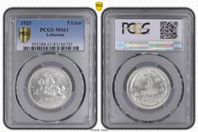 1925 5 Litai KM-78  Ag MS61