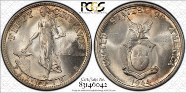 1944-S 50C KM-183  Ag MS64+