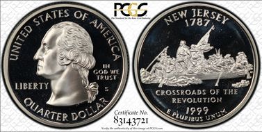 1999-S 25C New Jersey Silver PR68DCAM